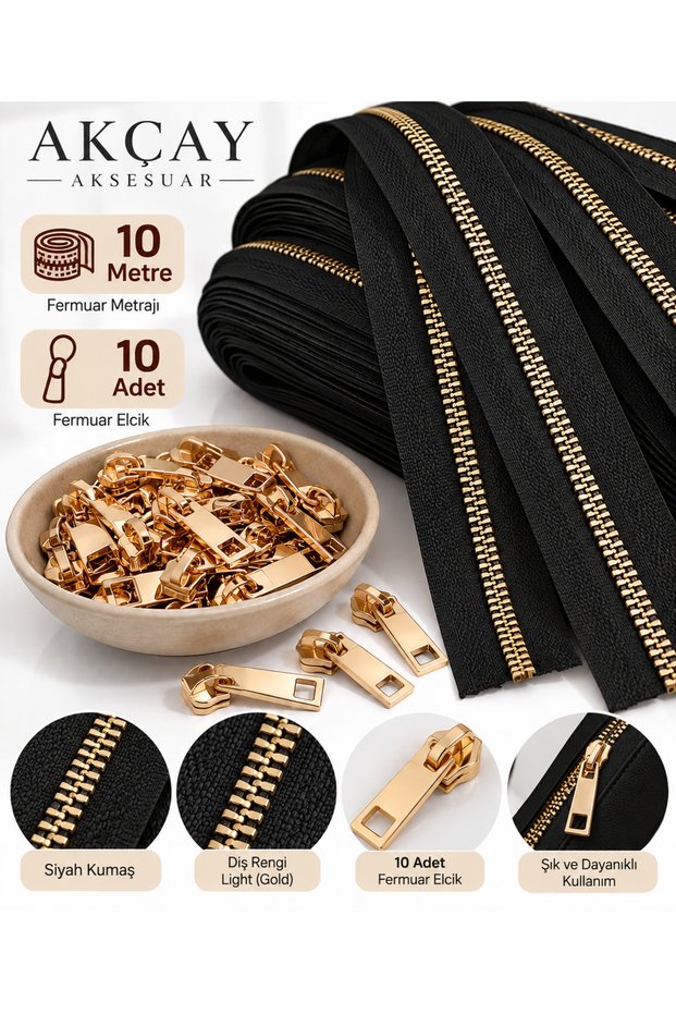 T5 Gold Dental Bone Zipper Gold Headgear - 10 Meters of Zipper - 10 Headgears