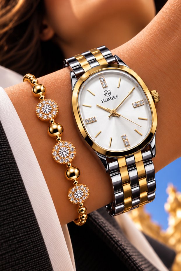Oval Case Gold Silver Women's Wristwatch Steel Band Japanese Movement Gift Special Boxed Hmby2076C2