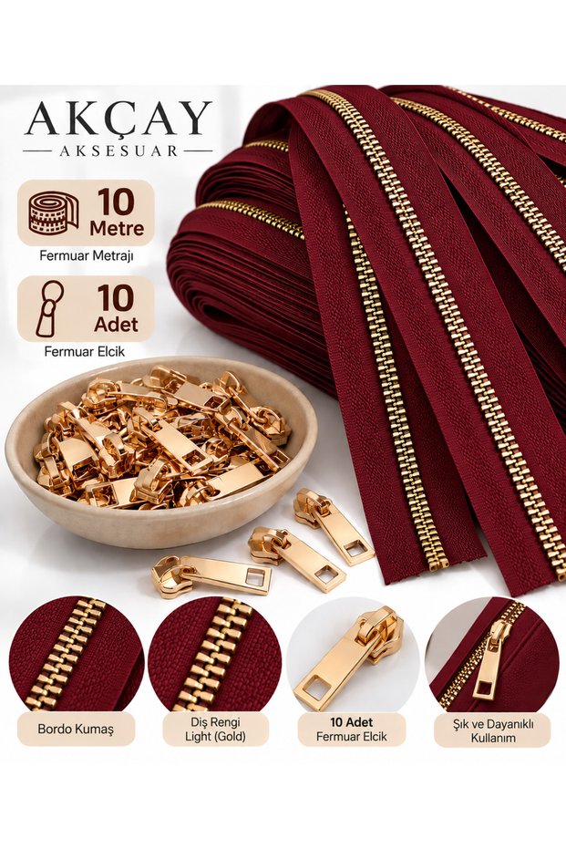 T5 Gold Dental Bone Zipper Gold Headgear - 10 Meters of Zipper - 10 Headgears