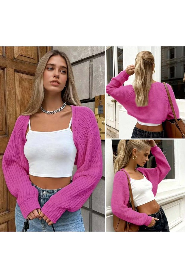 Women's Candy Pink Petite Knitwear Bolero Cardigan