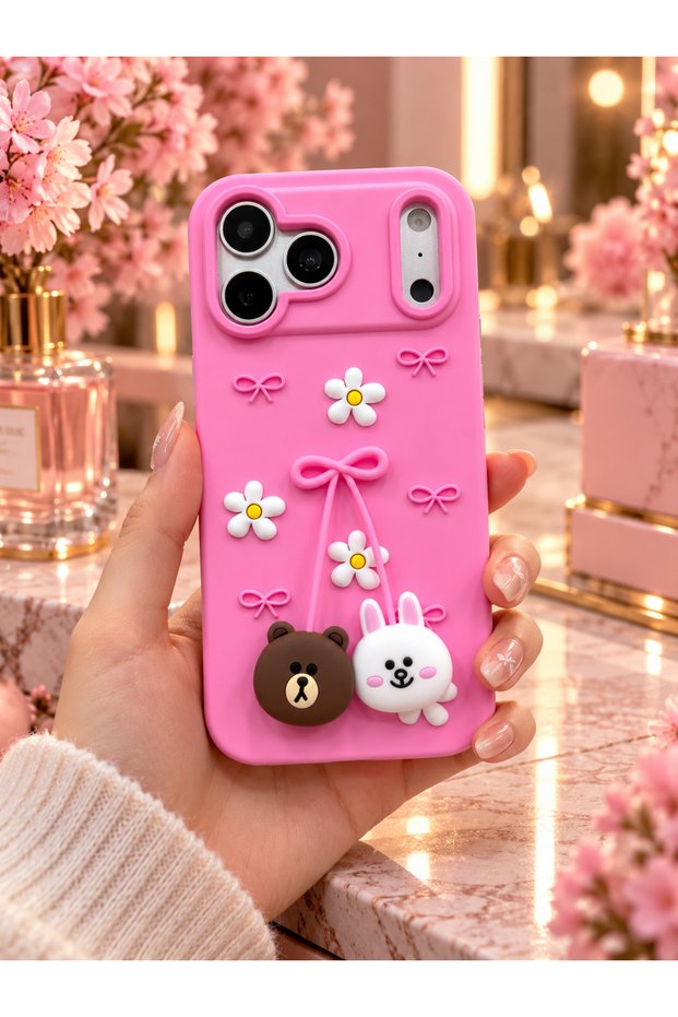 Compatible with iPhone 18 Pro Max - Cute Silicone Phone Case with Embossed 3D Bow & Daisy Pattern - Camera Protected