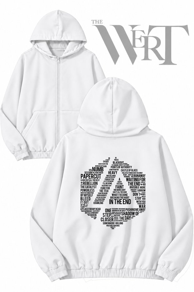 Linkin Park 1 Back Printed Zippered Hooded White Cardigan (2 Yarns)