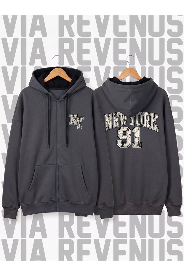 New York Ny 91 Printed Unisex Zippered Hooded Sweatshirt Cardigan