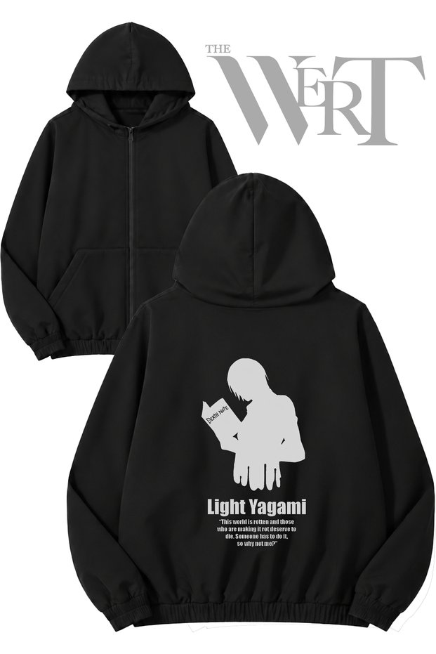 Death Light Yagami Back Printed Zippered Hooded Black Cardigan (2 Yarns)