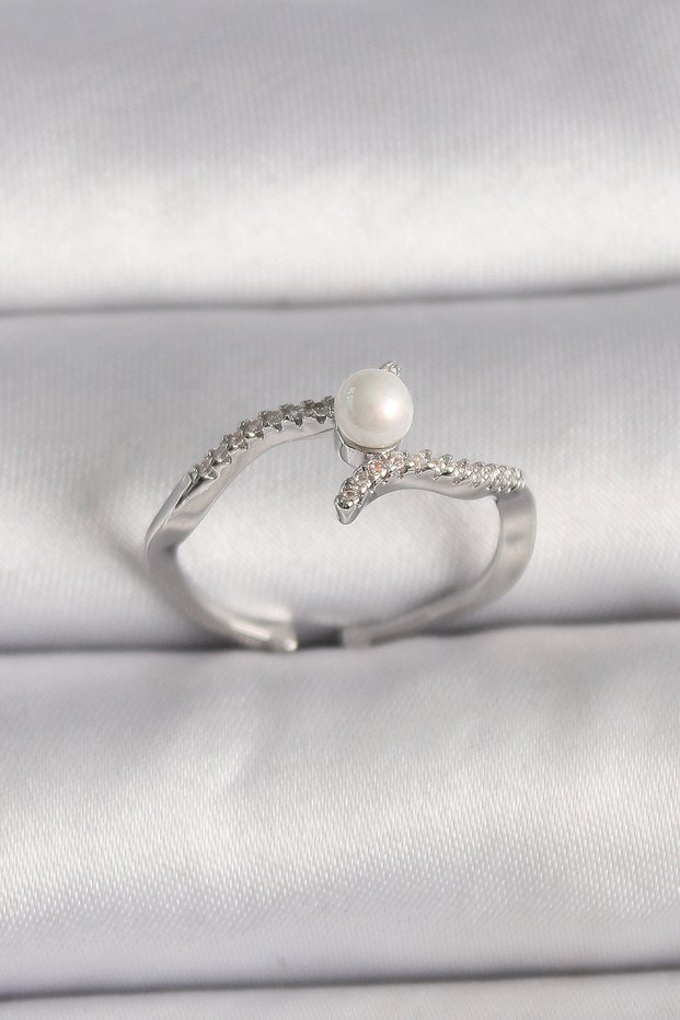 Adjustable Ring with Silver-Toned Zircon Stones - Lisinya LSELDR06