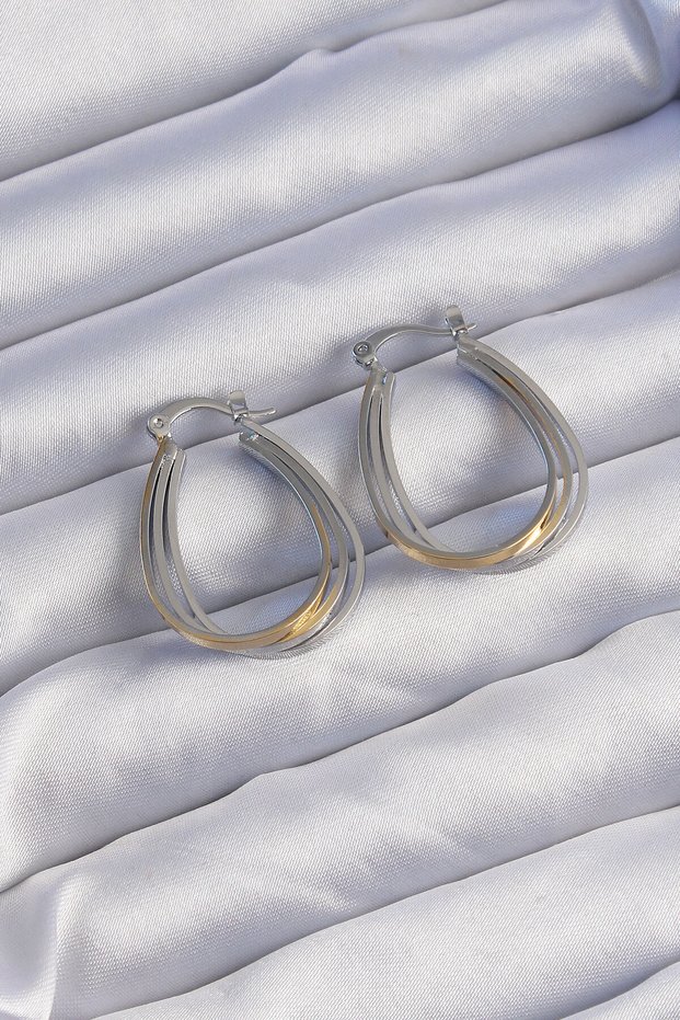 Brass Gold Silver Colored Oval Multi-Look Earrings -