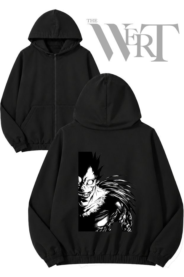 Death Note 15 Back Printed Zippered Hooded Black Cardigan (2 Yarns)