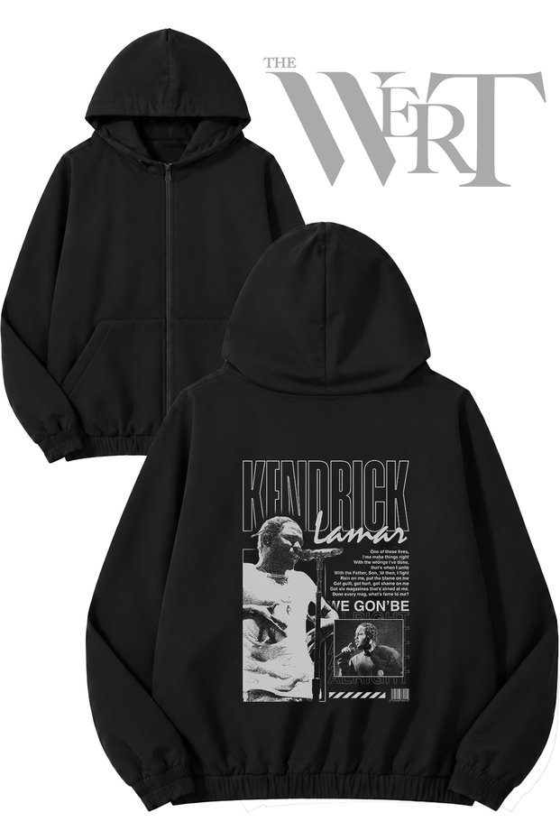 Kendrick Lamar 1 Back Printed Zippered Hooded Black Cardigan (2 Yarns)
