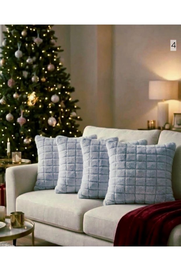 Set of 4 Soft Rabbit Hair Fur Quilted Throw Pillow Covers - Velvet Luxury Sofa Cushion Cover on the Backside 45X45