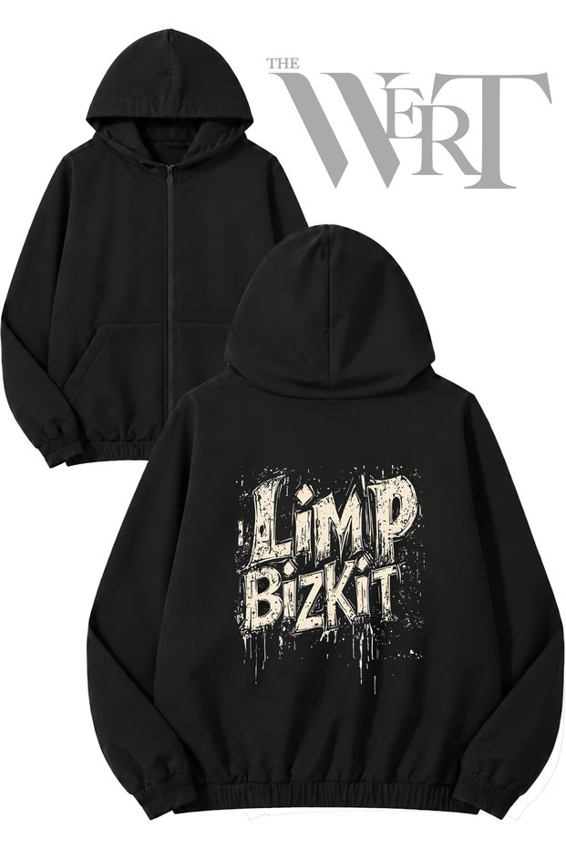 Limp Bizkit 4 Back Printed Zippered Hooded Black Cardigan (2 Yarns)