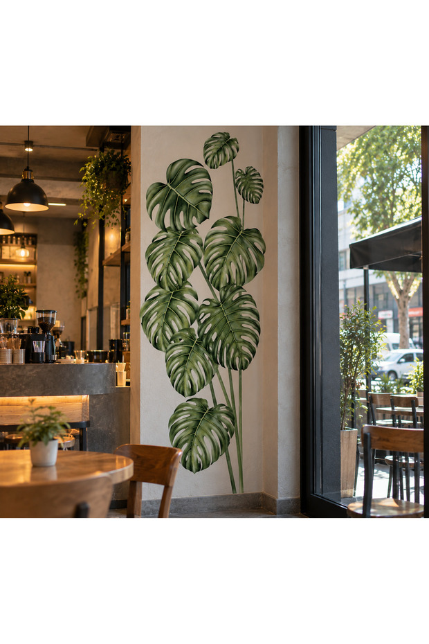 Large Size Wall Sticker with Monstera Leaves – Tropical Botanical Wall Decor