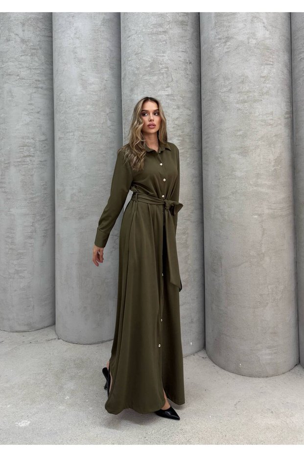 Thick Woven Shirt Model Dress - Khaki
