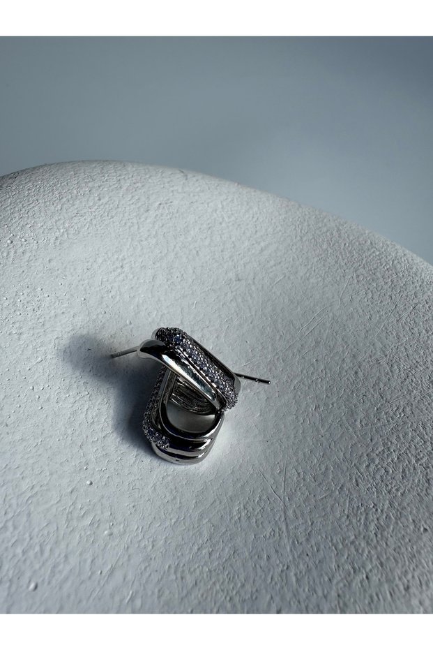 Silver Color Zircon Stone Earrings (1.8 cm)