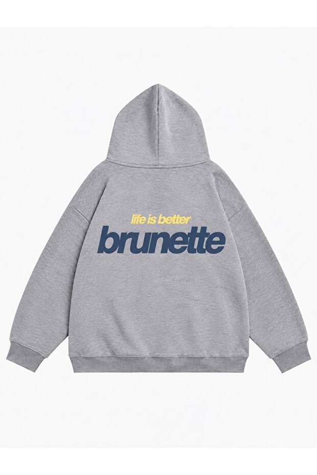 Women's Life Is Better Brunette Printed Hooded Fleece Oversize Sweatshirt
