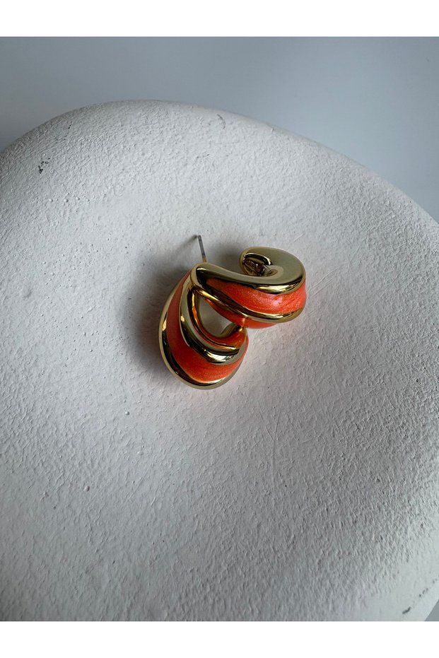 Gold Color Orange Retro Earrings (2.4 cm)