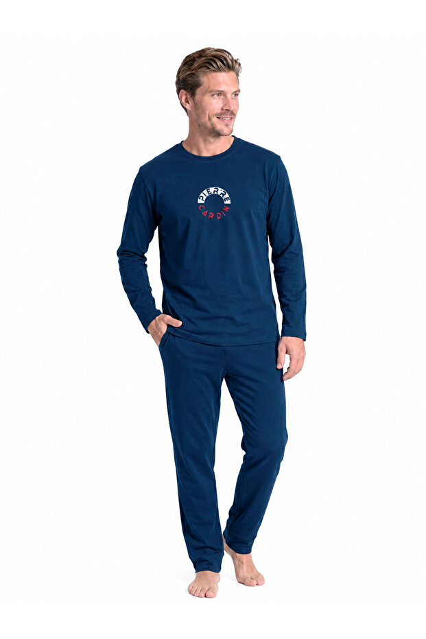 Men's Circular Print Detailed Long Sleeve Pajama Set