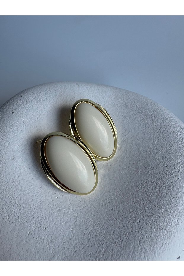 Gold Color Cream Retro Earrings (3.3 cm)