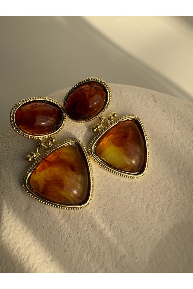 Gold Color Amber Dangle Earrings (3.7 cm)