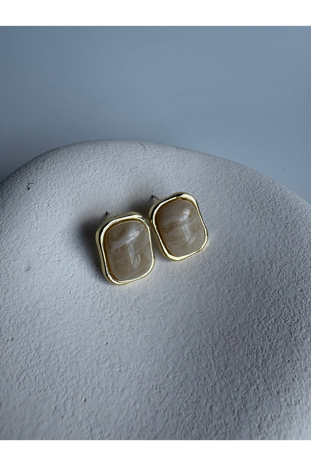 Gold Color Cream Tiny Retro Earrings (1.8 cm)