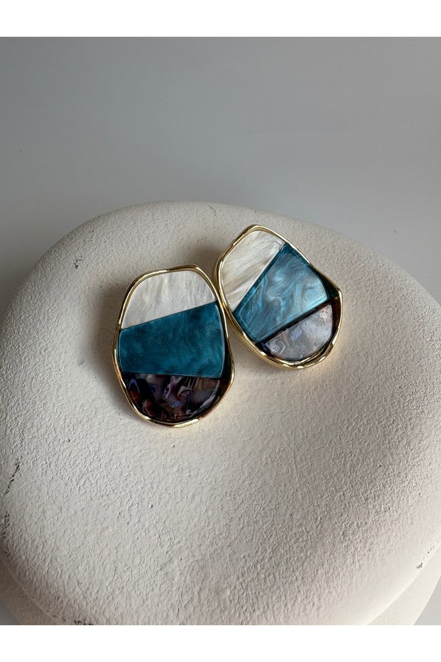 Gold Color Blue Enamel Earrings (3.8 cm)