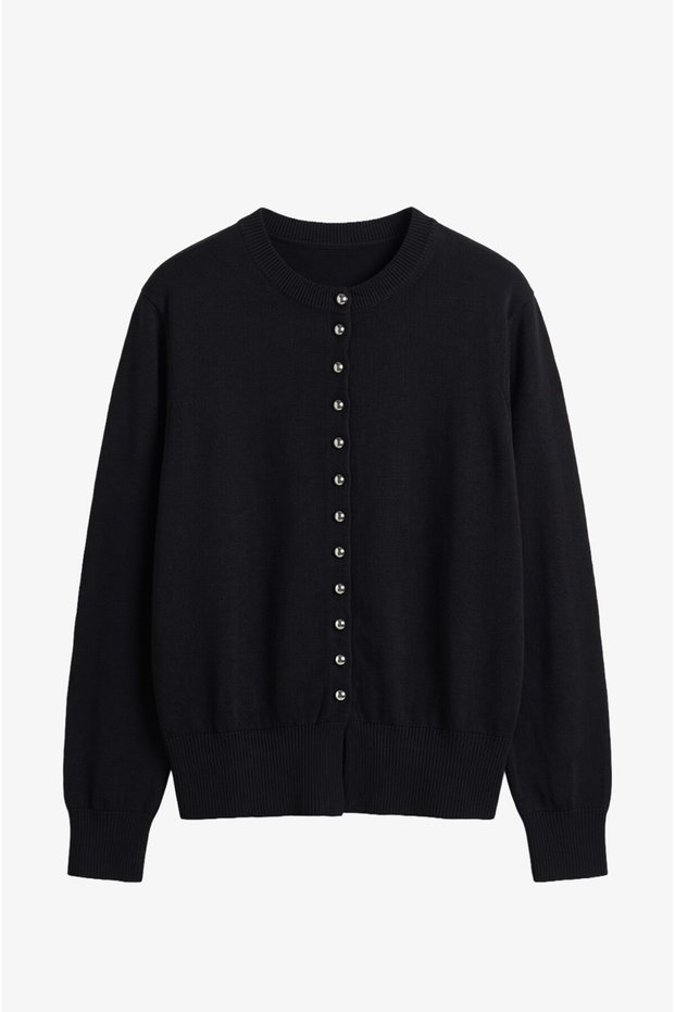 Black Buttoned Viscose Cardigan