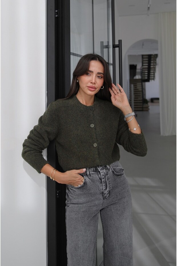Khaki İlya Soft Textured Knitwear Cardigan