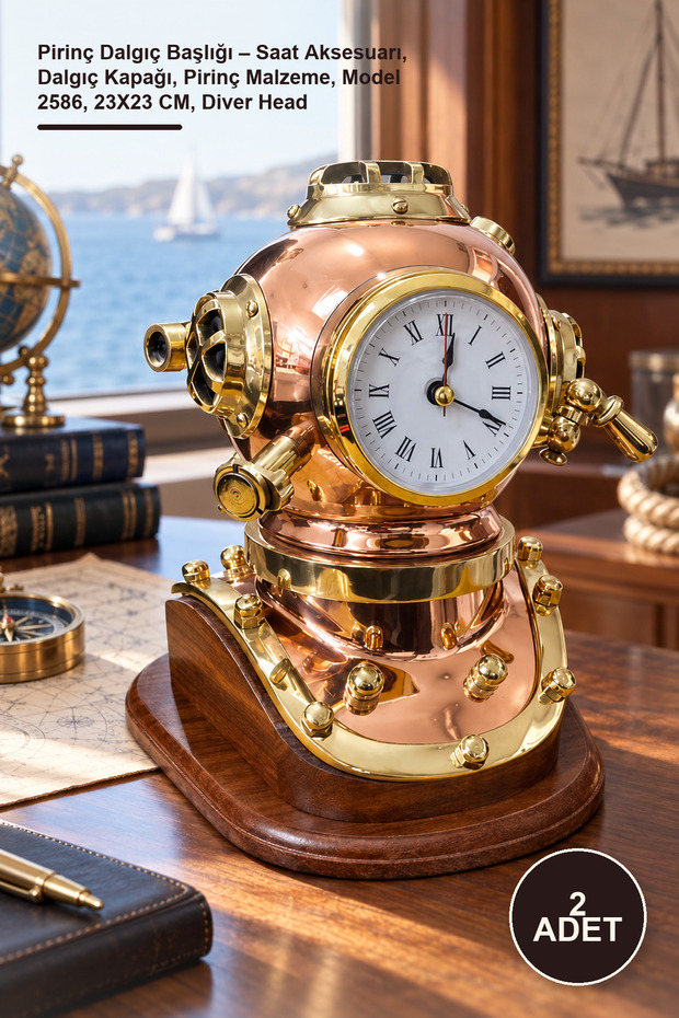 2 Pieces Brass Diver's Head – Watch Accessory, Diver's Cap, Brass Material, Model 2586, 23X23 Cm, Diver Head