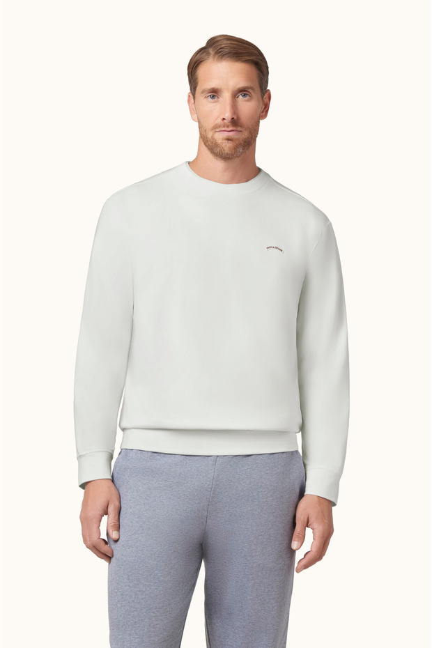 Men's Regular Cut Logo Detailed Round Neck Cotton Long Sleeve White Sweatshirt