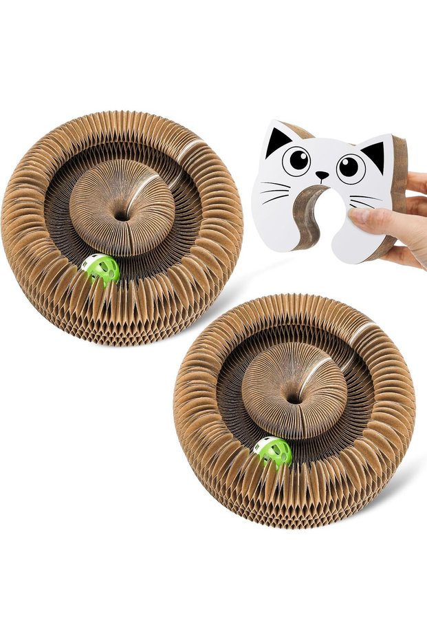 2 Pcs Cat Head Magic Organ Accordion Scratching Board with Ball,Corrugated Paper Cat Toy for Claw Grinding and Exercise