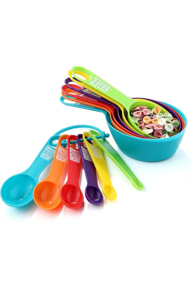 12-Piece Colorful Measuring Cups and Scoops Set,Stackable Plastic Kitchen Measuring Set for Baking and Cooking