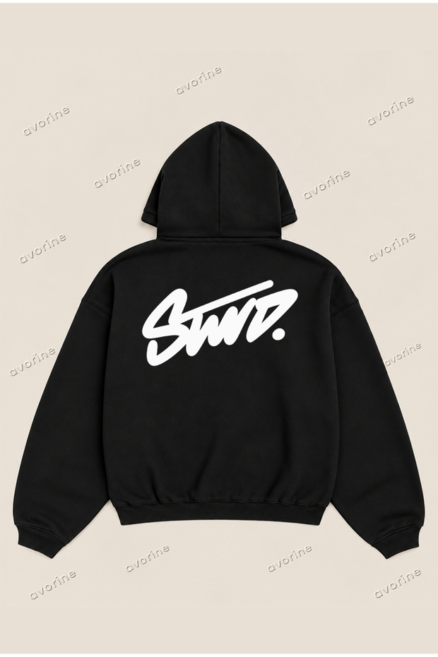 Std Logo Comfortable Fit Oversize Unisex Hoodie 100% Cotton 3 Thread Threaded Hooded Sweatshirt