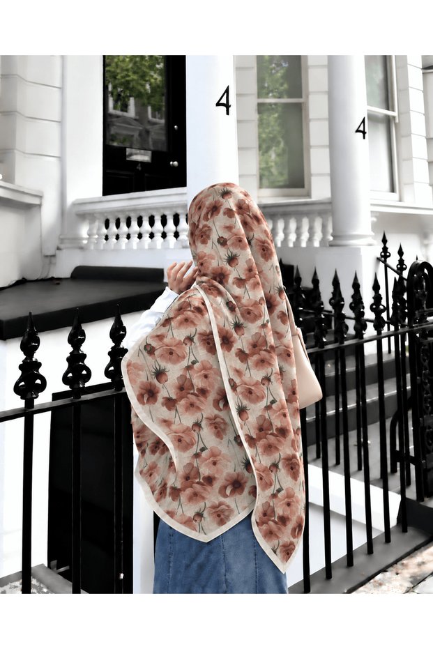 Anemone Pattern Modal Silk Shawl - Stone
