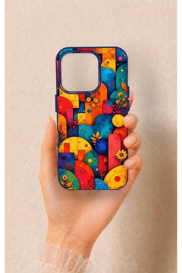 iPhone 15 Pro Compatible Colorful Geometric Floral Pattern Silicone Case