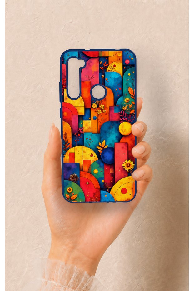 Redmi Note 8 Compatible Colorful Geometric Flower Pattern Silicone Case