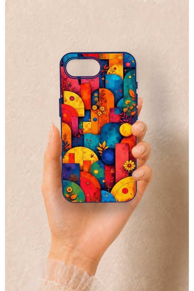 iPhone 16E Compatible Colorful Geometric Floral Pattern Silicone Case
