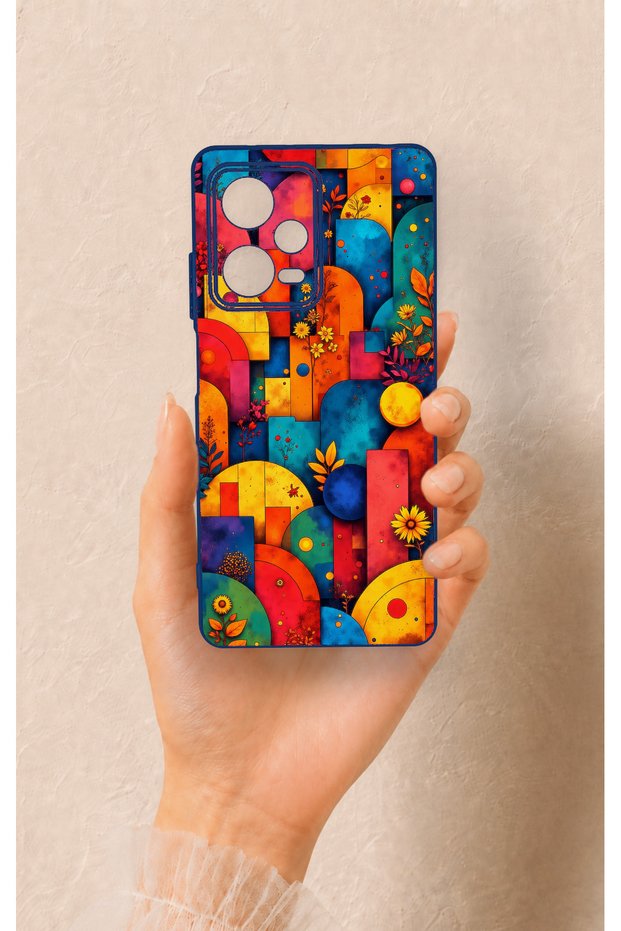 Redmi Note 12 Pro 5g Compatible Colorful Geometric Flower Pattern Silicone Case
