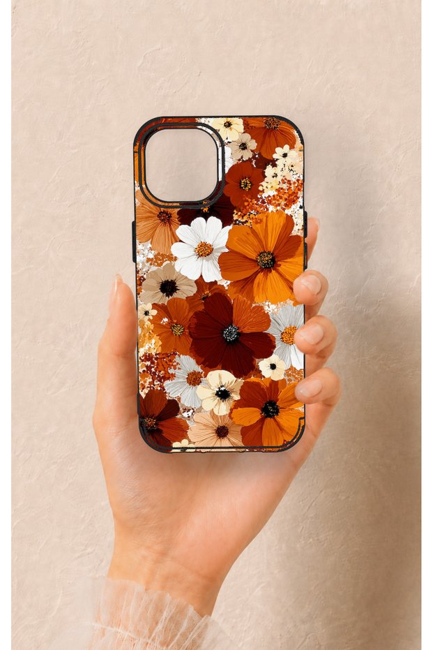 iPhone 15 Compatible Autumn Tone Floral Pattern Silicone Case