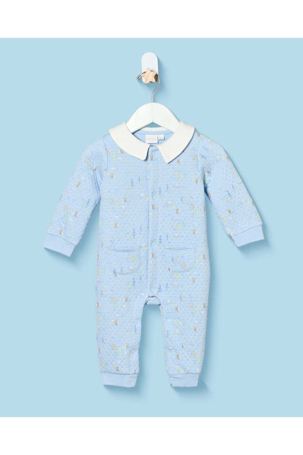 Baby Blue Jacquard Sleepsuit