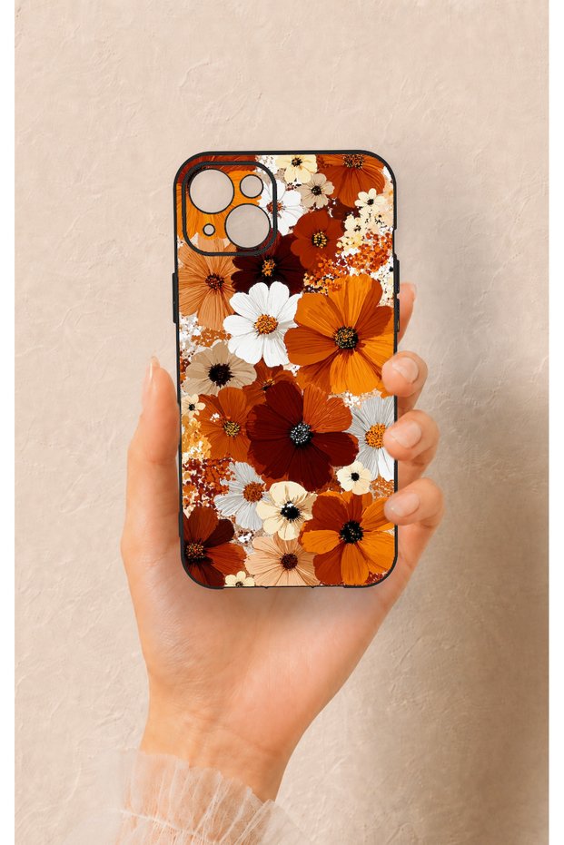 iPhone 14 Plus/15 Plus Compatible Autumn Tone Floral Pattern Silicone Case