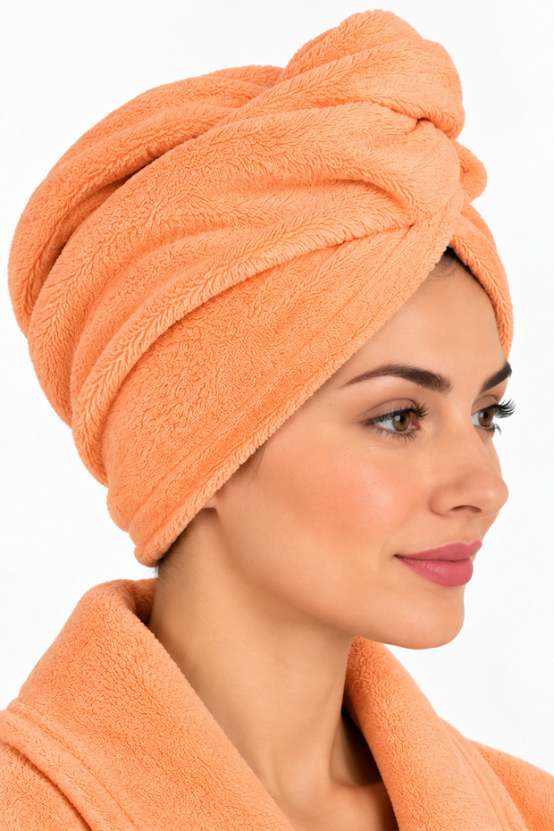 Velvet Towel Hair Cap with Snap Fasteners Hair Drying Cap for Bath, Hammam, Spa