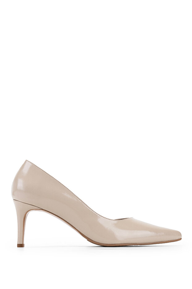 Women's Genuine Leather Beige Patent Leather Heeled Shoes