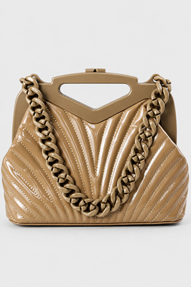 Retro Women's Scholarship Hand and Shoulder Bag - Patent Leather Mink