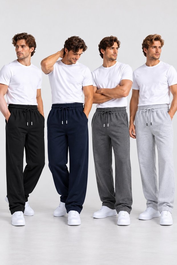 Men's Sweatpants Baggy Sweatpants 2-Strap Loose Leg Full Fit Smoked Gray Navy Blue Black