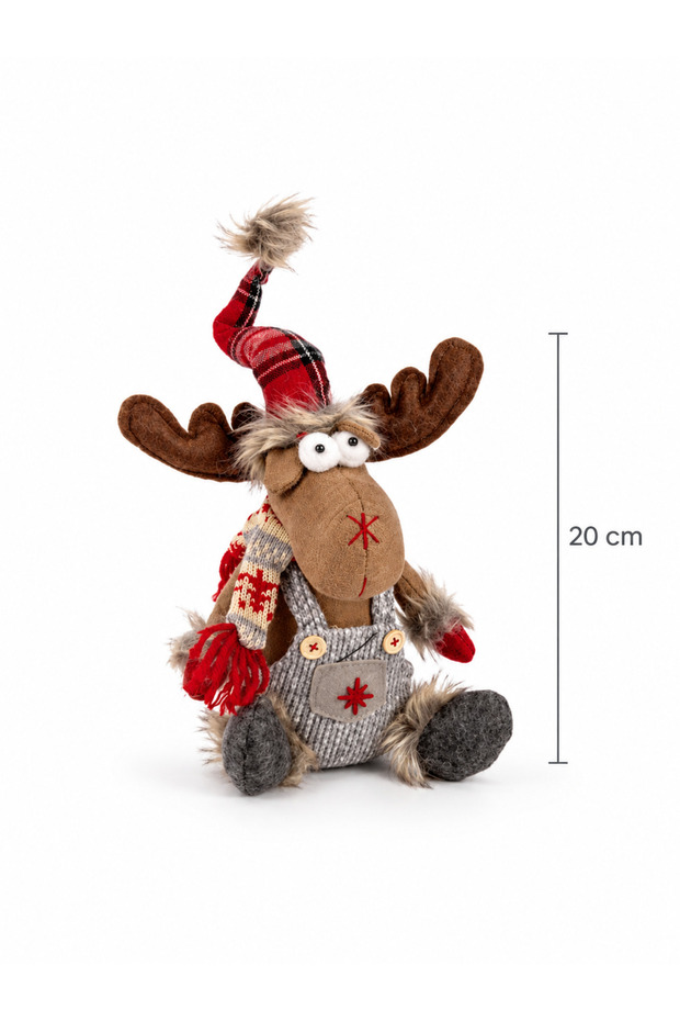Christmas Ornament Sitting Deer Figure 20 cm Decorative Christmas Deer with Hat