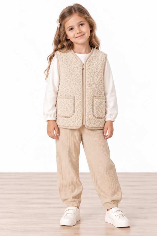 Cherry Shine Plush Vest - Beige
