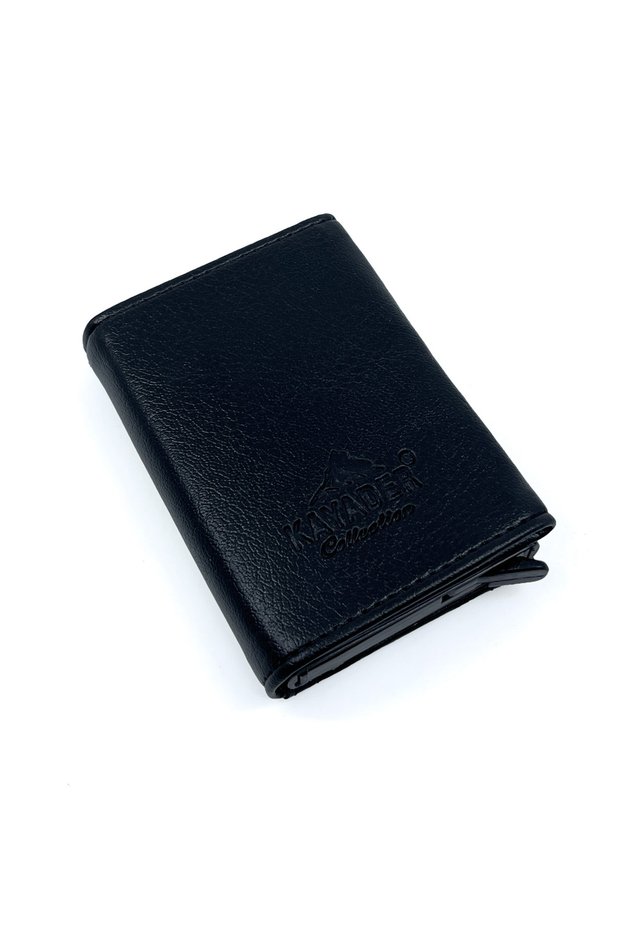Mechanismed Genuine Leather Men's Wallet - Card Holder - Rfid Protected Black Model 3833