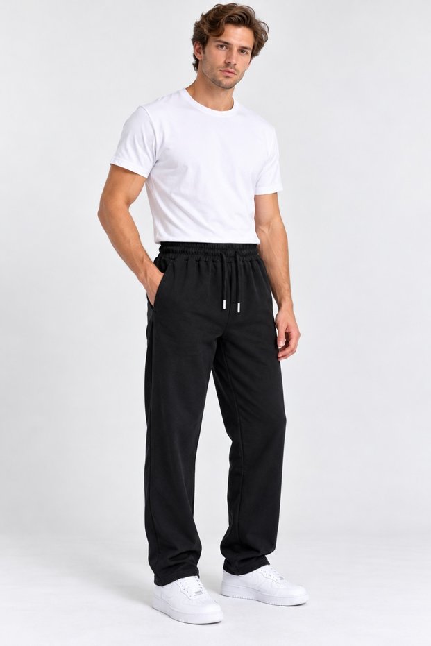 Men's Sweatpants Baggy Sweatpants 2-Strap Loose Leg Full Fit Smoked Gray Navy Blue Black
