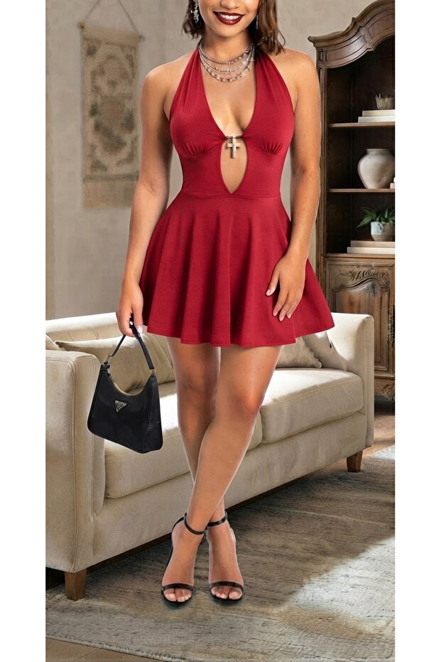 Women's Deep V-Neck Low-Cut Flared Wild Charm Dress