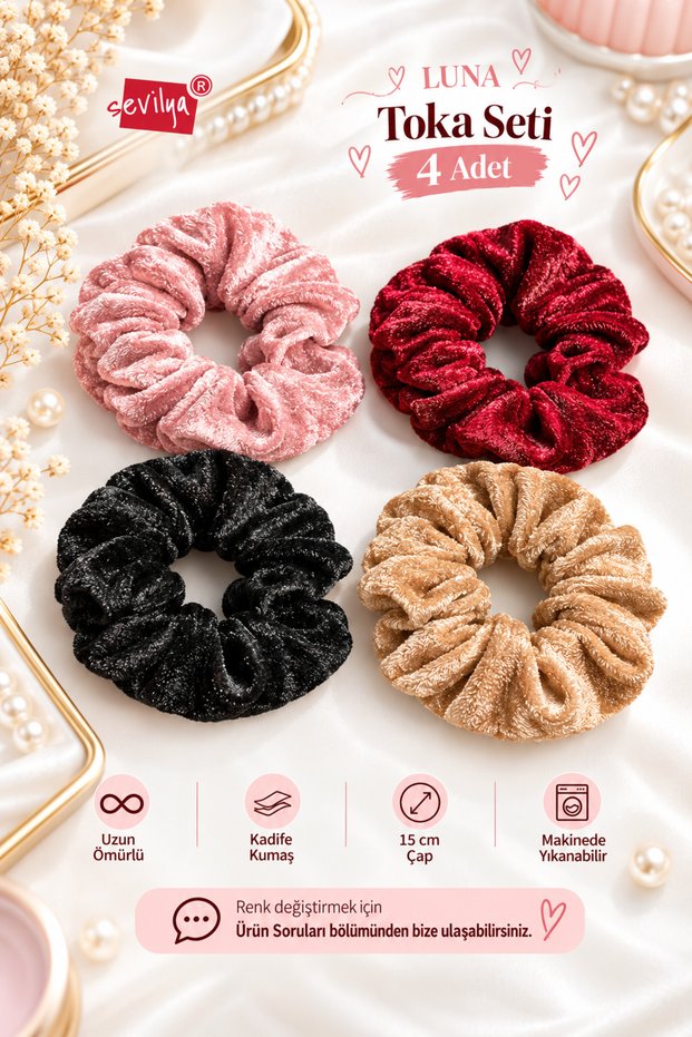 Luna Toka Topuz Tokası Elastic Hair Clip Hair Clips Hairpins Hair Clips Hair Clip Set (4 Pieces)