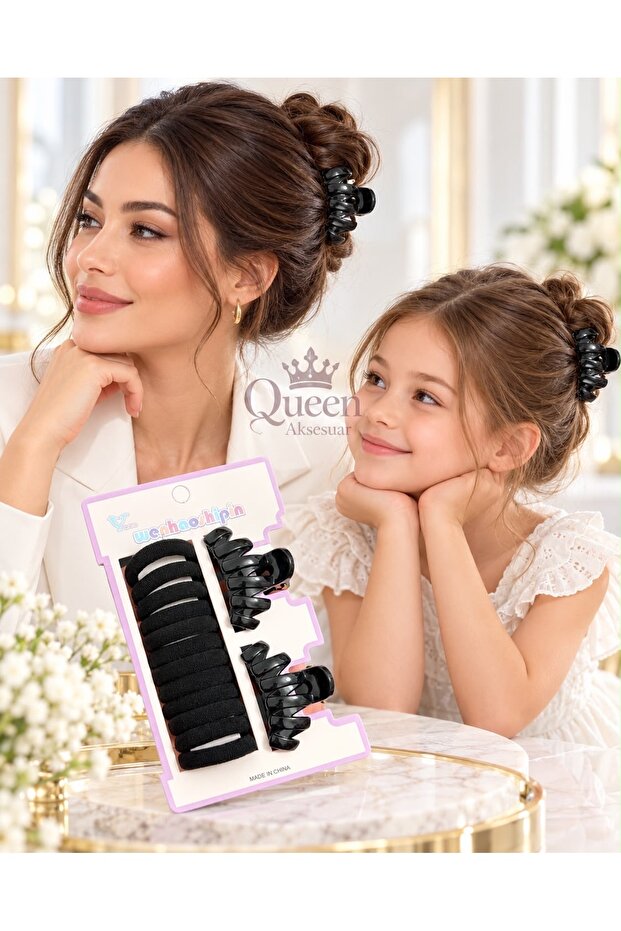 14-Piece Black Oyster Hairpin and Towel Rubber Hairpin Set
